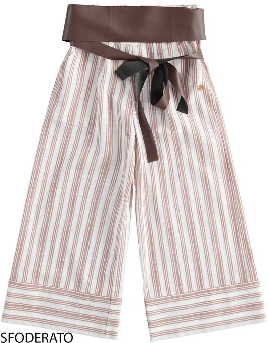 Pantalone in lino con fascia in seta/cotone