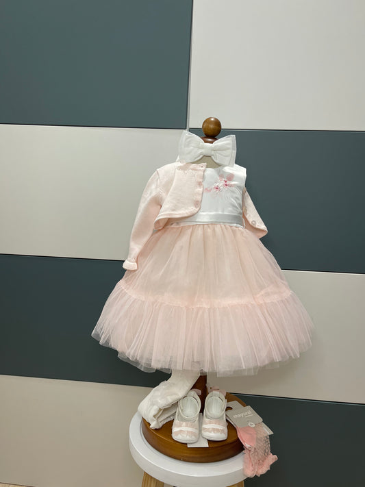 ABITINO DA CERIMONIA ROSA CON TULLE E FIOCCO SUL RETRO