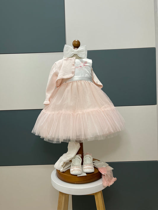 ABITINO DA CERIMONIA ROSA CON TULLE E FIOCCO SUL RETRO