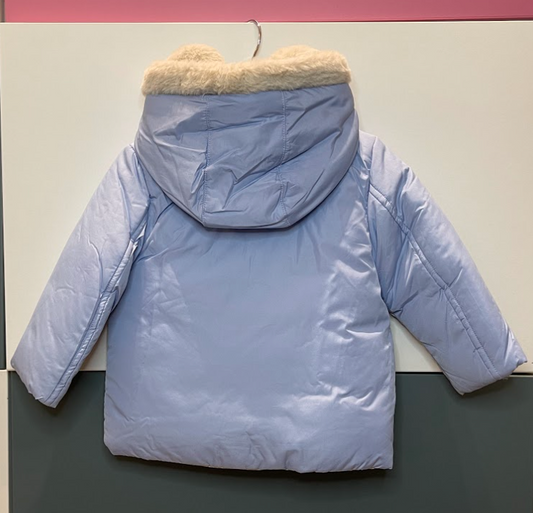 Giubbino reversibile azzurro/beige con orecchiette sul cappuccio
