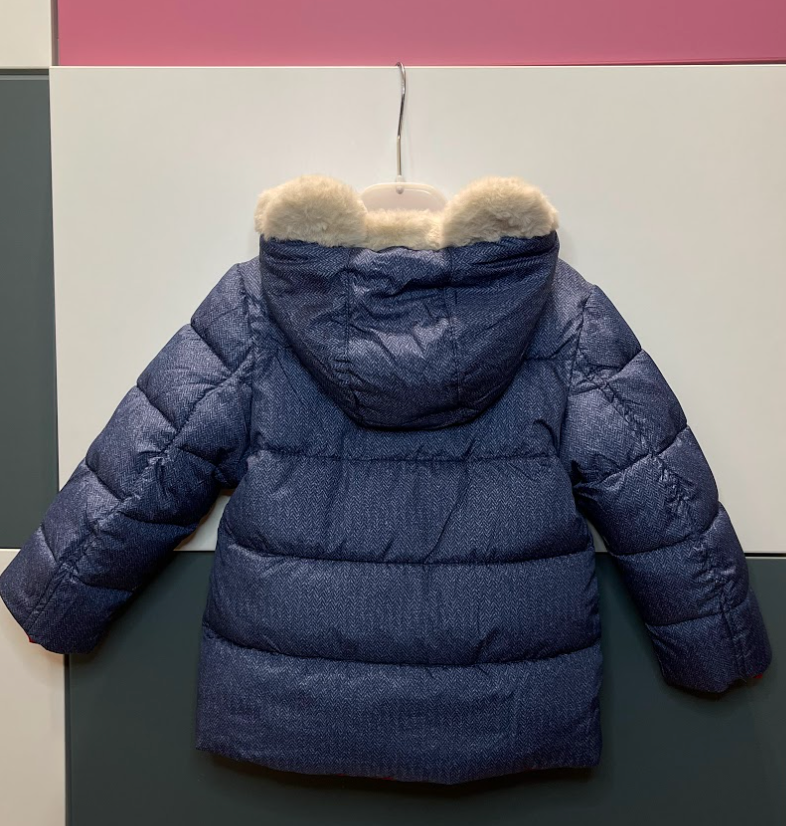 Giubbino reversibile, rosso/azzurro con orecchie sul cappuccio