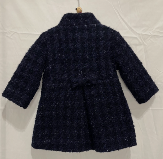 Cappotto blu con fiocco sul retro in lurex