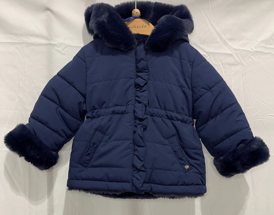 Giacca blu con cappuccio con pelo