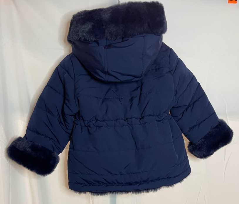 Giacca blu con cappuccio con pelo