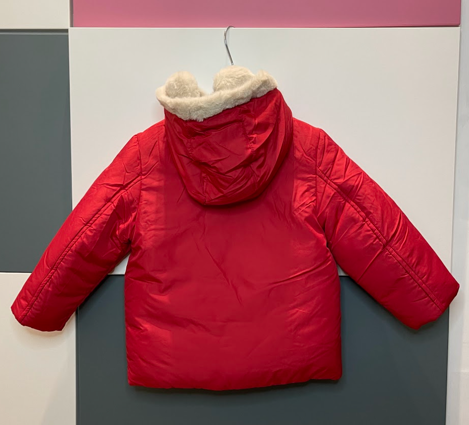 Giubbino reversibile, rosso/azzurro con orecchie sul cappuccio