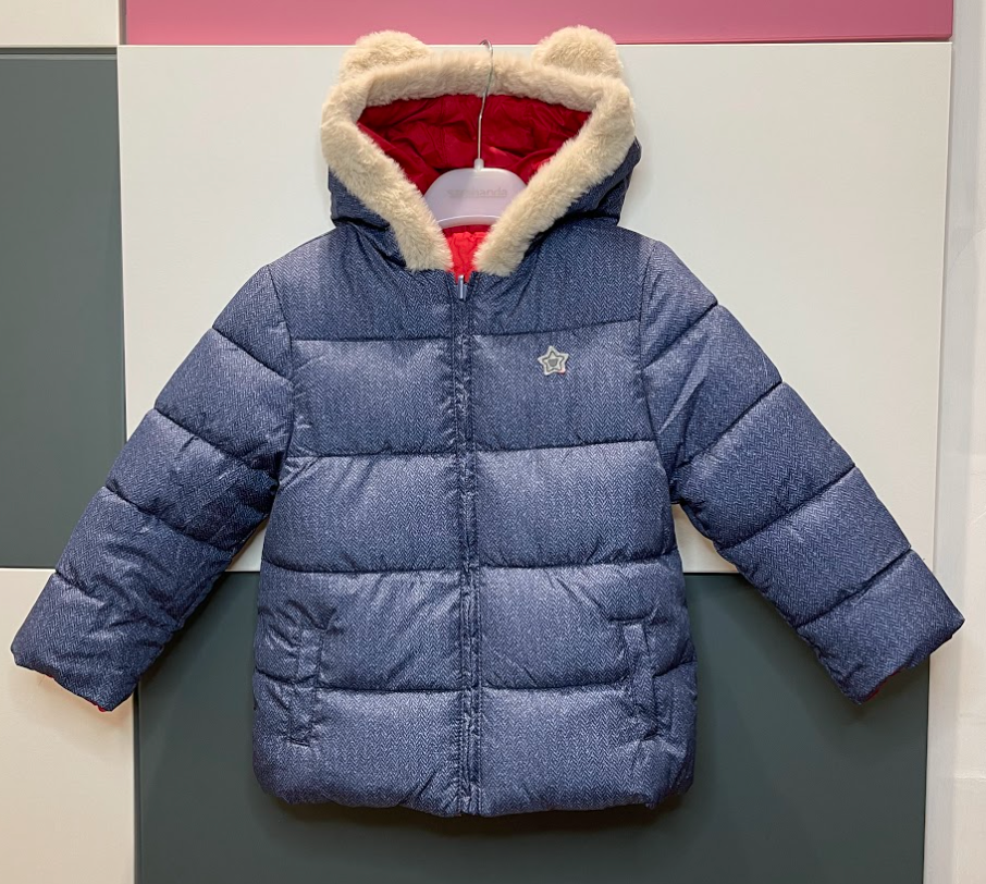 Giubbino reversibile, rosso/azzurro con orecchie sul cappuccio