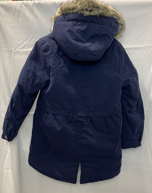 Parka blu con cuore rosa e fiocchetto sulla schiena (con punto cintura)